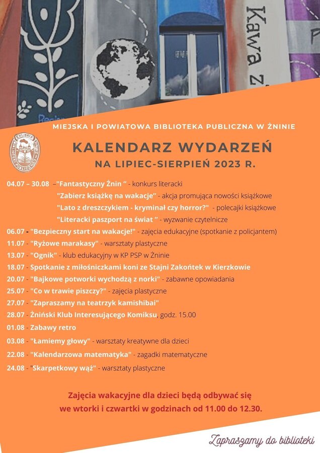 Kalendarz wydarzeń - lipiec sierpień 2023