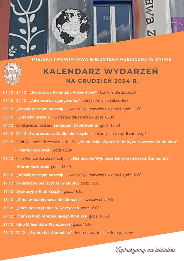 KALENDARZ WYDARZEŃ NA GRUDZIEŃ 2024 r.