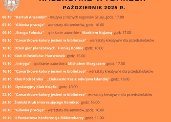 Kalendarz wydarzeń Miejskiej i Powiatowej Biblioteki Publicznej w Żninie- październik 2025